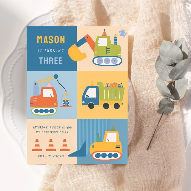 Construction Trucks 4th Birthday Invitation (Creator Uploaded)