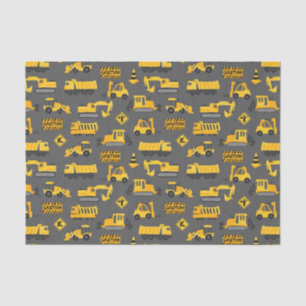 Construction Trucks and Signs Pattern Grey Tissue Paper