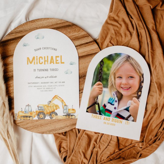 Construction Trucks Arched Birthday Invitation (Creator Uploaded)