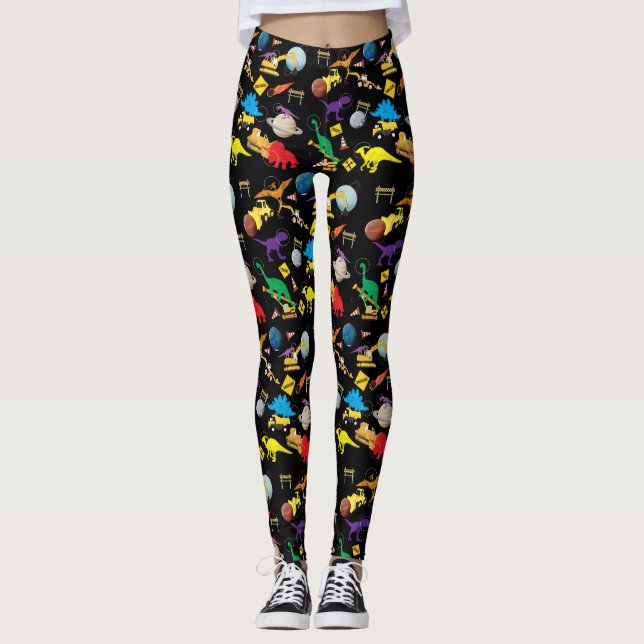 Construction Trucks Astronaut Dinosaurs in Space Leggings (Front)