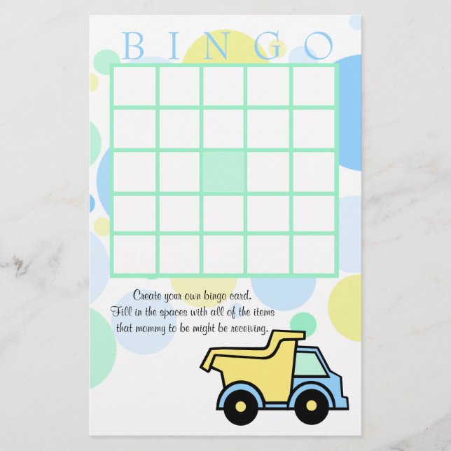 Construction Trucks Baby Shower Bingo (Front)