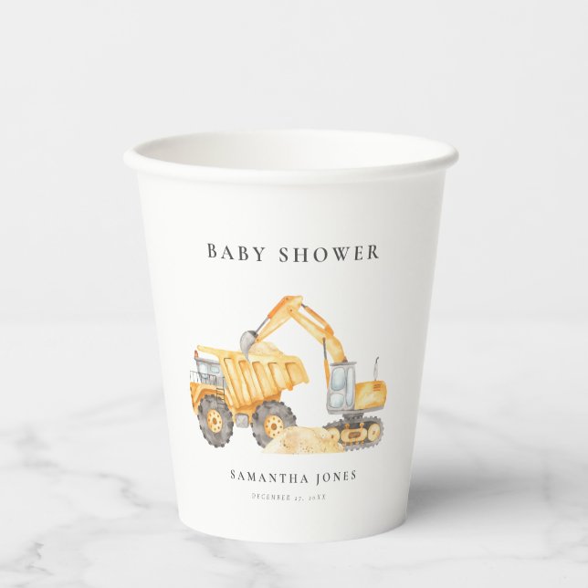 Construction Trucks Baby Shower Paper Cups (Front)