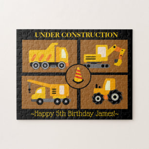 Construction Trucks Birthday Gift Customised Jigsaw Puzzle