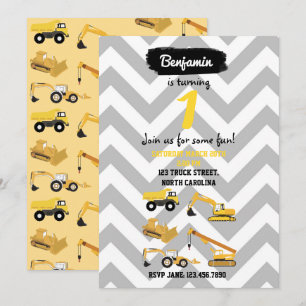 Construction Trucks Birthday Invitations