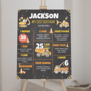 Construction Trucks Birthday Milestone Sign
