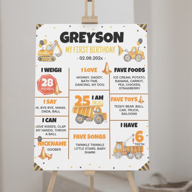 Construction Trucks Birthday Milestone Sign (Creator Uploaded)