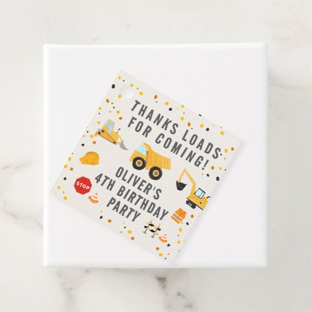 Construction Trucks Birthday Party Favour Tags (In Situ)