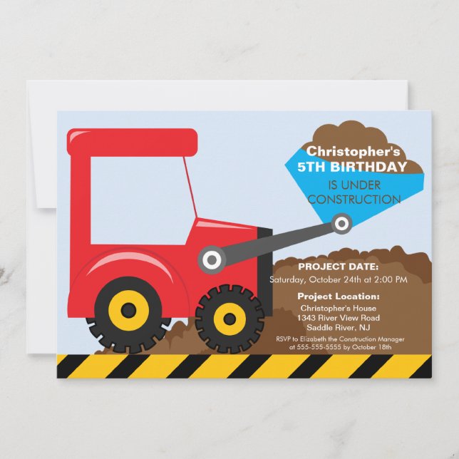 Construction trucks Birthday Party for boys Invitation (Front)