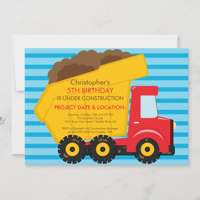 Construction trucks Birthday Party for boys Invitation (Front)