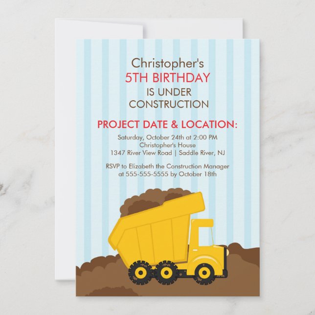 Construction trucks Birthday Party for boys Invitation (Front)