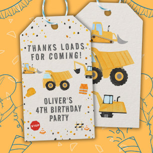 Construction Trucks Birthday Party Gift Tags