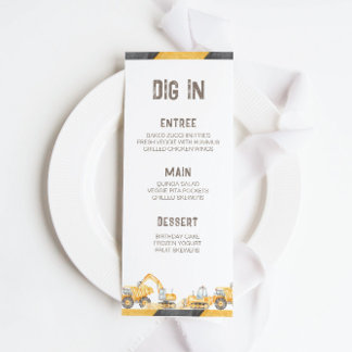 Construction Trucks Birthday Party Menu