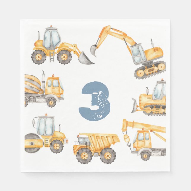 Construction Trucks Birthday Party Napkin (Front)