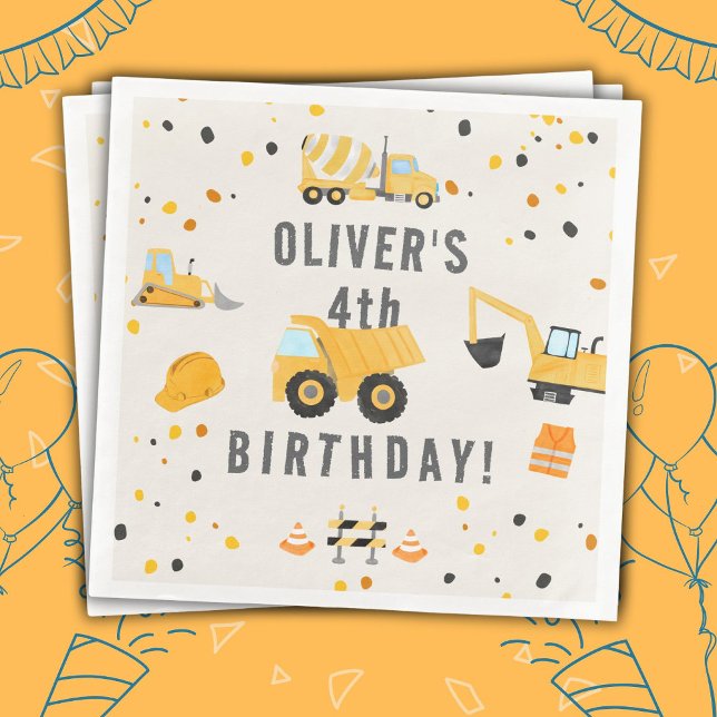 Construction Trucks Birthday Party Napkin (Creator Uploaded)