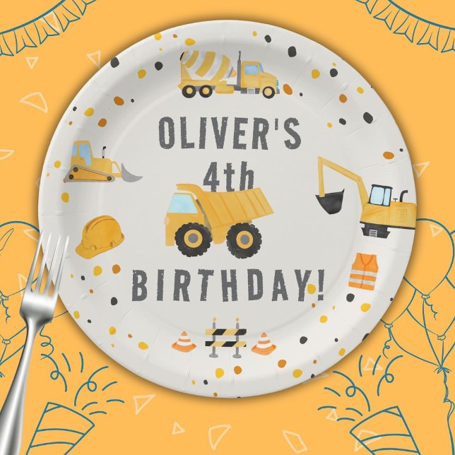 Construction Trucks Birthday Party Paper Plate (Creator Uploaded)