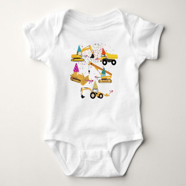 Construction Trucks Birthday Party Pattern  Baby Bodysuit (Front)