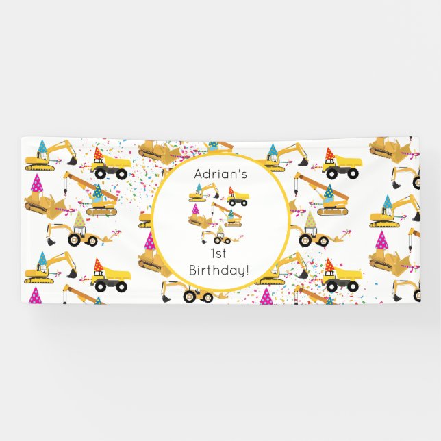 Construction Trucks Birthday Party Pattern Banner (Horizontal)