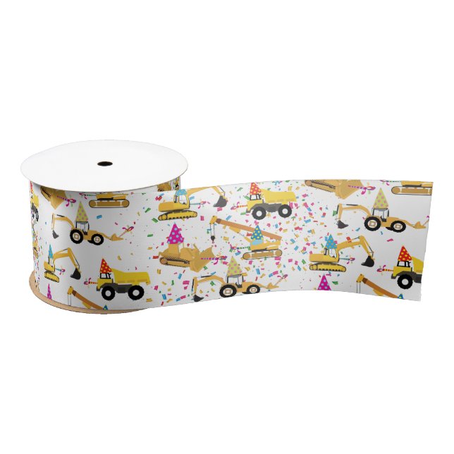 Construction Trucks Birthday Party Pattern   Satin Ribbon (Spool)