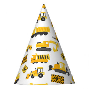 Construction Trucks Birthday Party Pattern White Hat