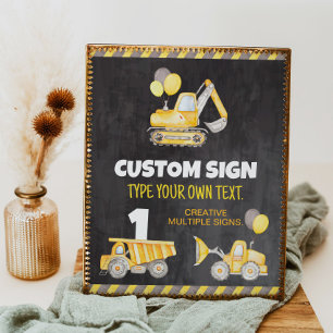 Construction Trucks Birthday Party Table Sign