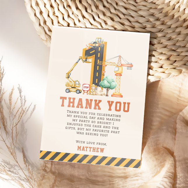 Construction Trucks Birthday Party Thank You Card (Creator Uploaded)