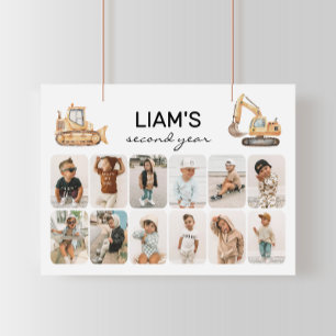 Construction Trucks Birthday Photo Collage Poster