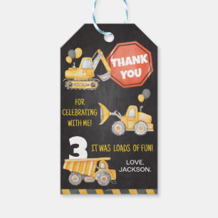 Construction Trucks Birthday Thank You Tag