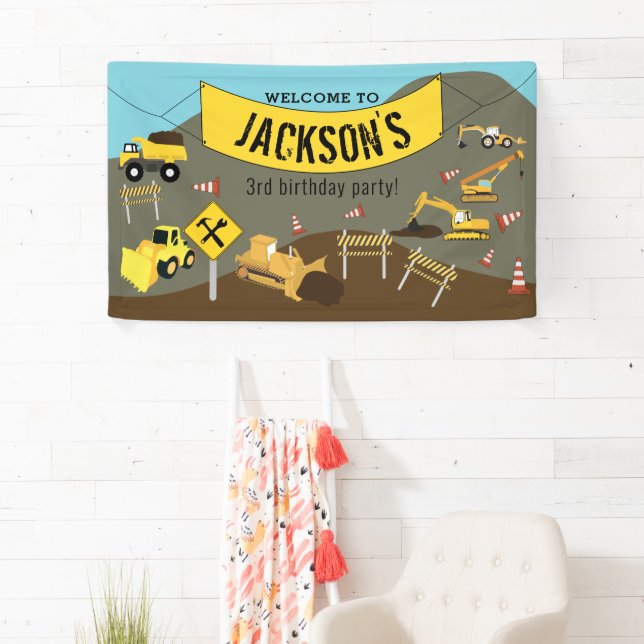Construction Trucks Birthday Theme Welcome Sign (Insitu)