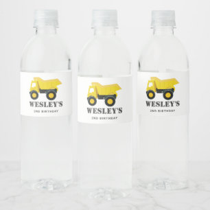 Construction Trucks Birthday Water Bottle Label