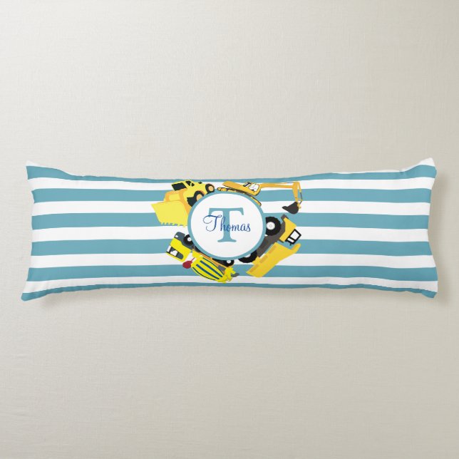 Construction Trucks Blue Stripes Monogram Body Cushion (Front)
