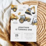 Construction Trucks Boy 1st Birthday Party Invitation<br><div class="desc">Construction Trucks Boy 1st Birthday Party Invitation</div>