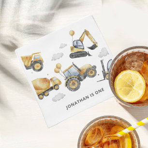 Construction Trucks Boy 1st Birthday Party Napkin
