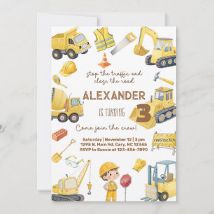 Construction trucks boy Any Age birthday invite. Invitation