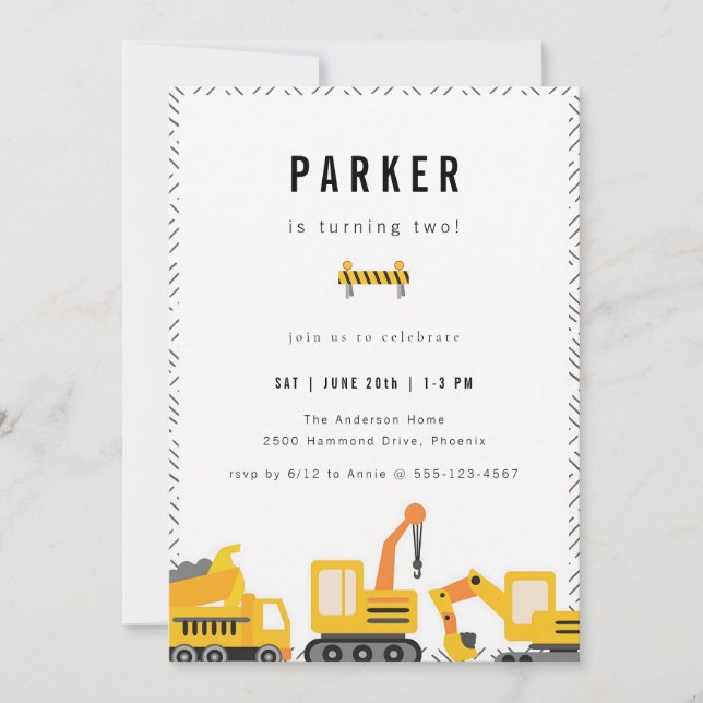 Construction Trucks Boy Birthday Invitation (Front)
