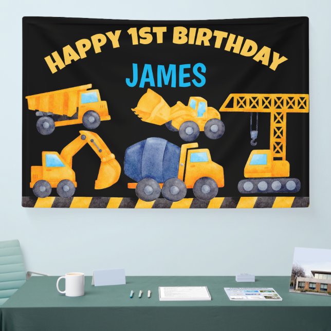 Construction trucks boys birthday party banner (Tradeshow)