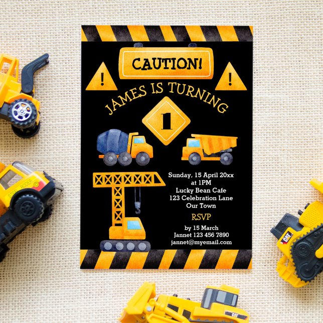 Construction trucks boys birthday party invitation (Creator Uploaded)