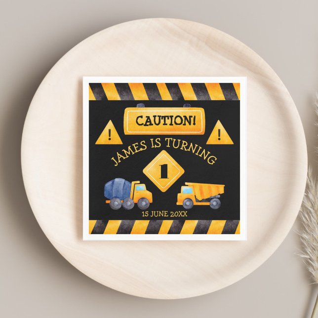 Construction trucks boys birthday party  napkin (Construction trucks boys birthday party personalized monogrammed printed napkins table decor)