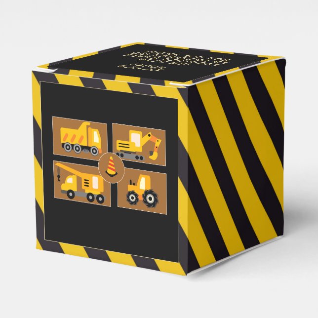 Construction Trucks | Boys Birthday Party Thanks Favour Box (Front Side)