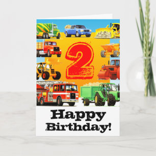 Construction Trucks Custom Boy's 2nd Birthday Card