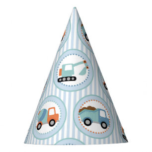 Construction Trucks - Cute Blue White Party Hat