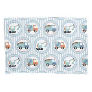 Construction Trucks - Cute Blue White Pillowcase