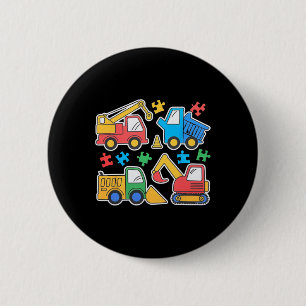 Construction Trucks Excavator Autism Awareness Tee 6 Cm Round Badge