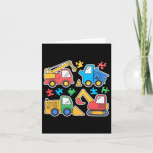 Construction Trucks Excavator Autism Awareness Tee Card
