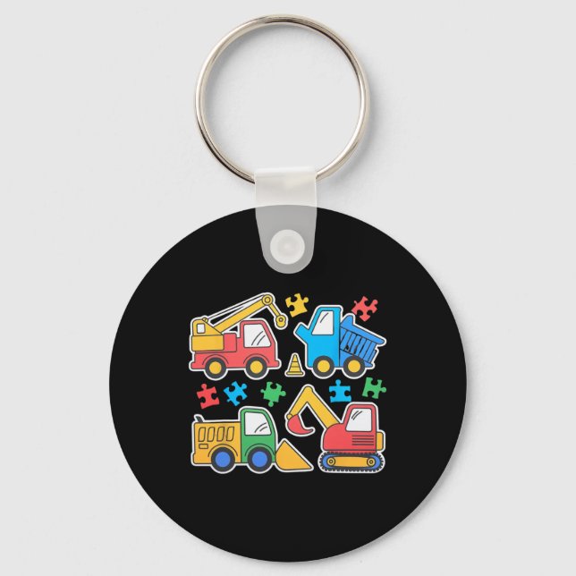 Construction Trucks Excavator Autism Awareness Tee Key Ring (Front)