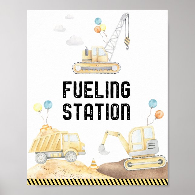 Construction Trucks Fuelling Station Birthday Sign (Front)