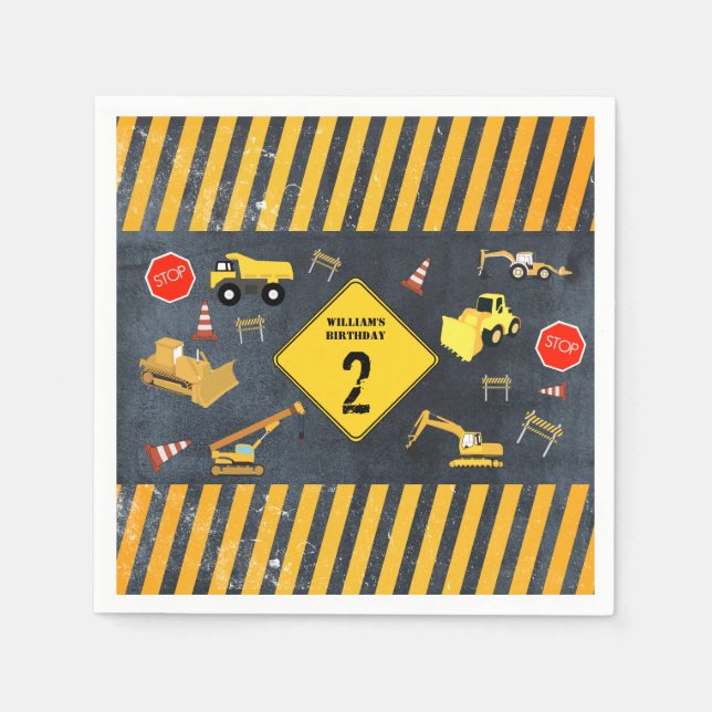 Construction Trucks Heavy Machinery Birthday Boy  Napkin (Front)