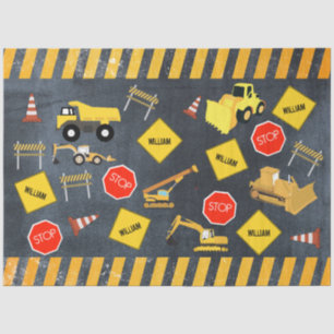 Construction Trucks Heavy Machinery Boy Name  Tissue Paper