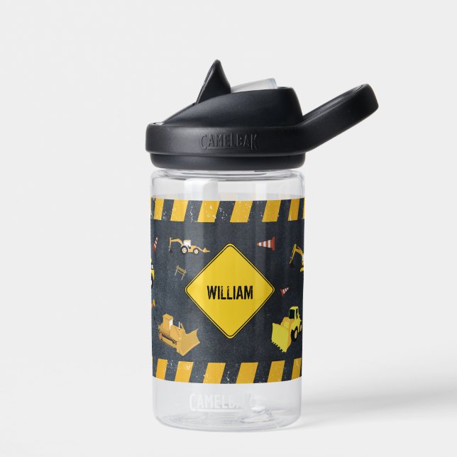Construction Trucks Heavy Machinery School  Water Bottle (Left)
