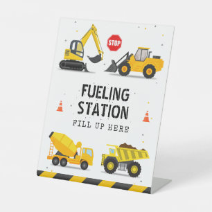 Construction Trucks Kids Birthday Fuelling Station Pedestal Sign