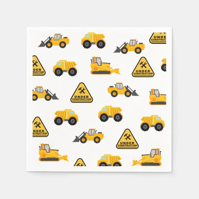 Construction Trucks Kid's Birthday Napkin (Front)